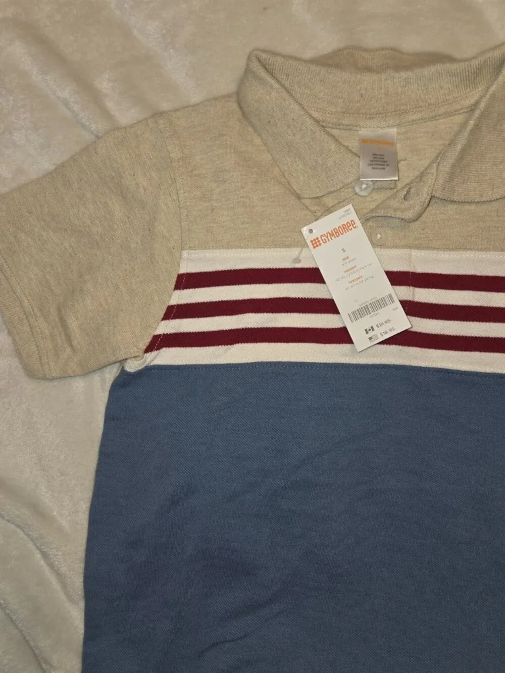 🚀3/$25🚀NWT Gymboree Boys Colorblock Striped Pique Polo Shirt Slate Blue Beige